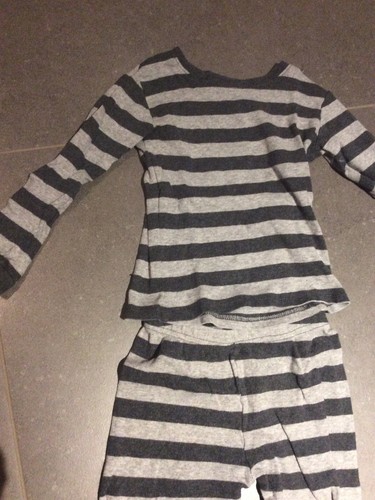 Leveret Pajamas Kids Size 4T Black And Grey Striped - Picture 2 of 6