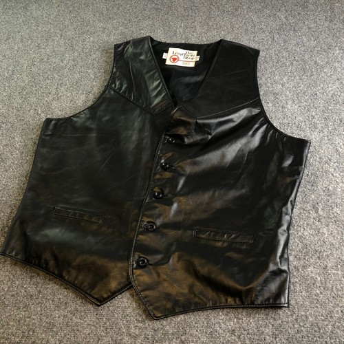 The Leather Shop Sears Black Vest Men 48 TALL Button Vintage Made In USA 70s 80s - Picture 2 of 11