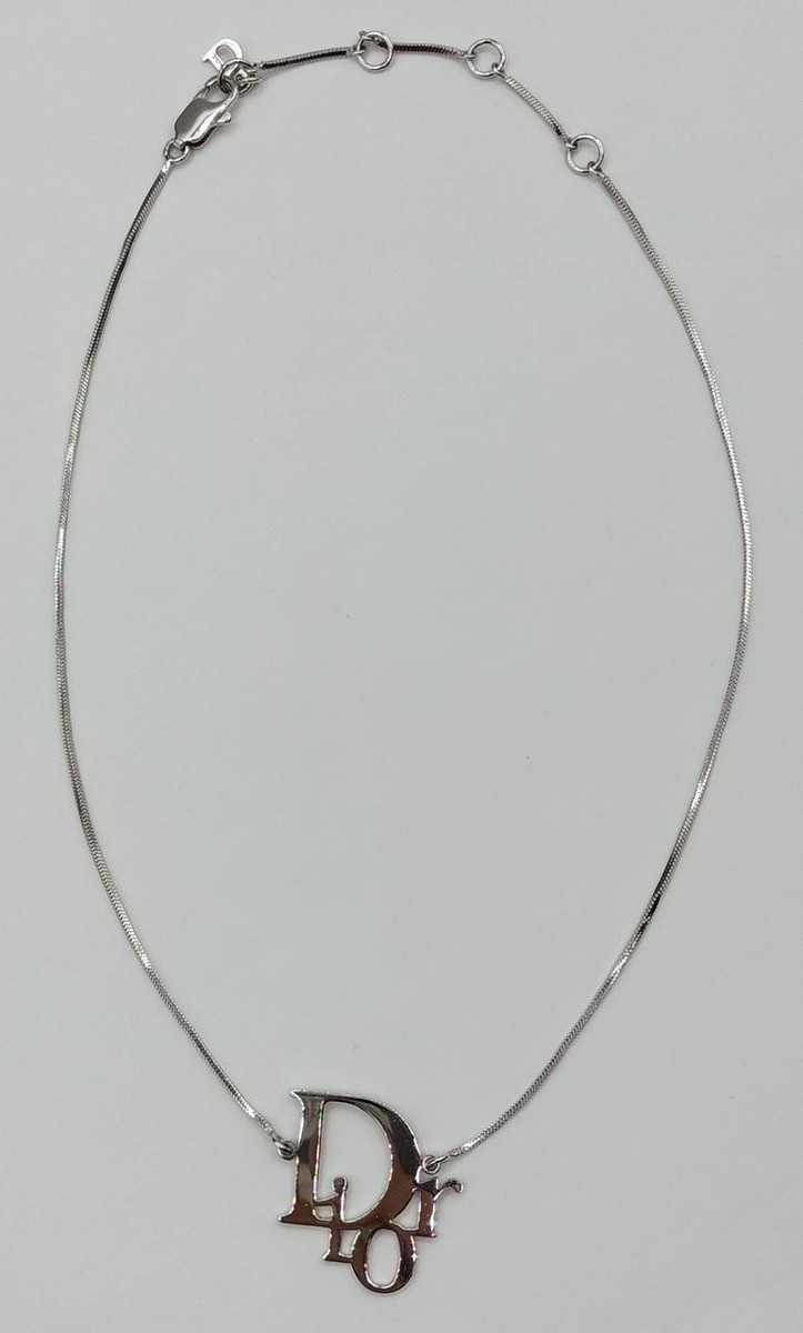 アクセサリー Christian Dior Logo silver necklace Christian Dior Logo Plate Silver Necklace Men's Women Very