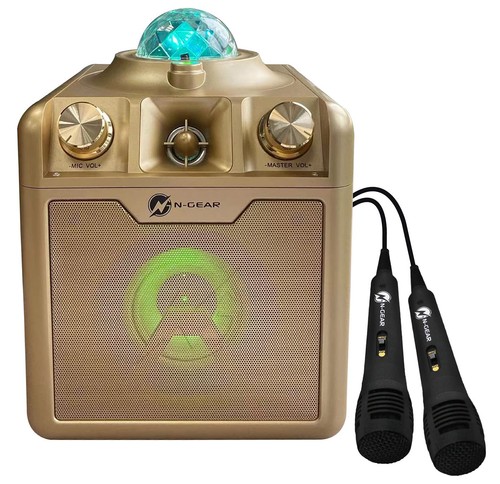 N-GEAR Disco Star 710 Gold – Kabelloser Bluetooth-Partylautsprecher – Karaoke-Se