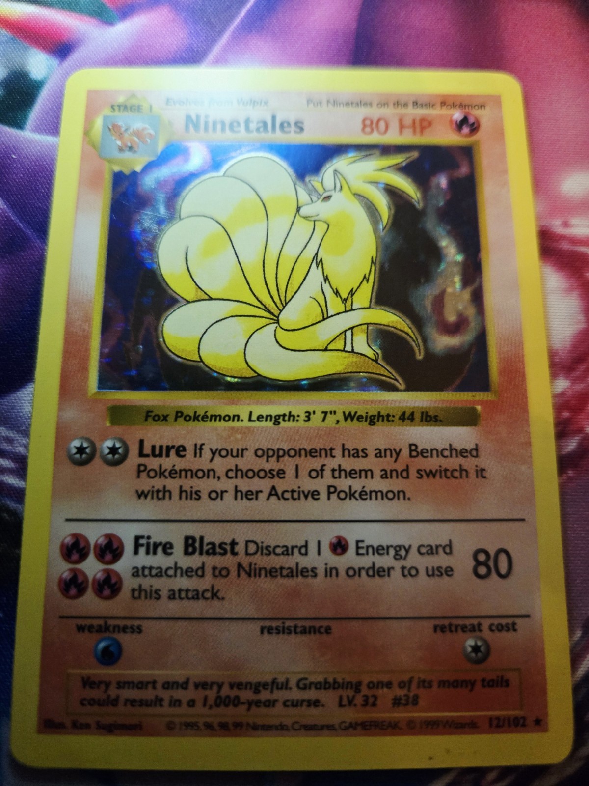 Ninetales SHADOWLESS - BS: Base Set (12/102) WotC Holo Rare Pokemon Card HP/DMG