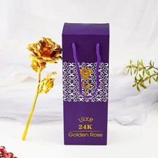 24k Gold Plated Foil Rose Flower Long Stem Dipped New Year Xmas Gift For Her
