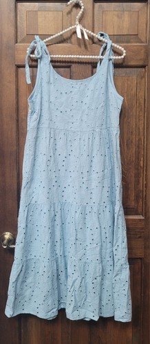 NUEVO SIN ETIQUETAS S VALENTINA NALDI Vestido Para Mujer Azul Floral Ojales En Niveles Corbata Correa Midi - Imagen 5 de 7