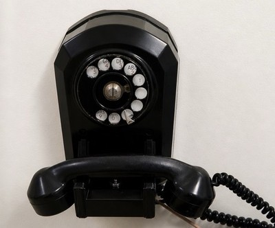 Vintage Art Deco Black Rotary Wall Telephone Bakelite Industrial 1930s 1940s