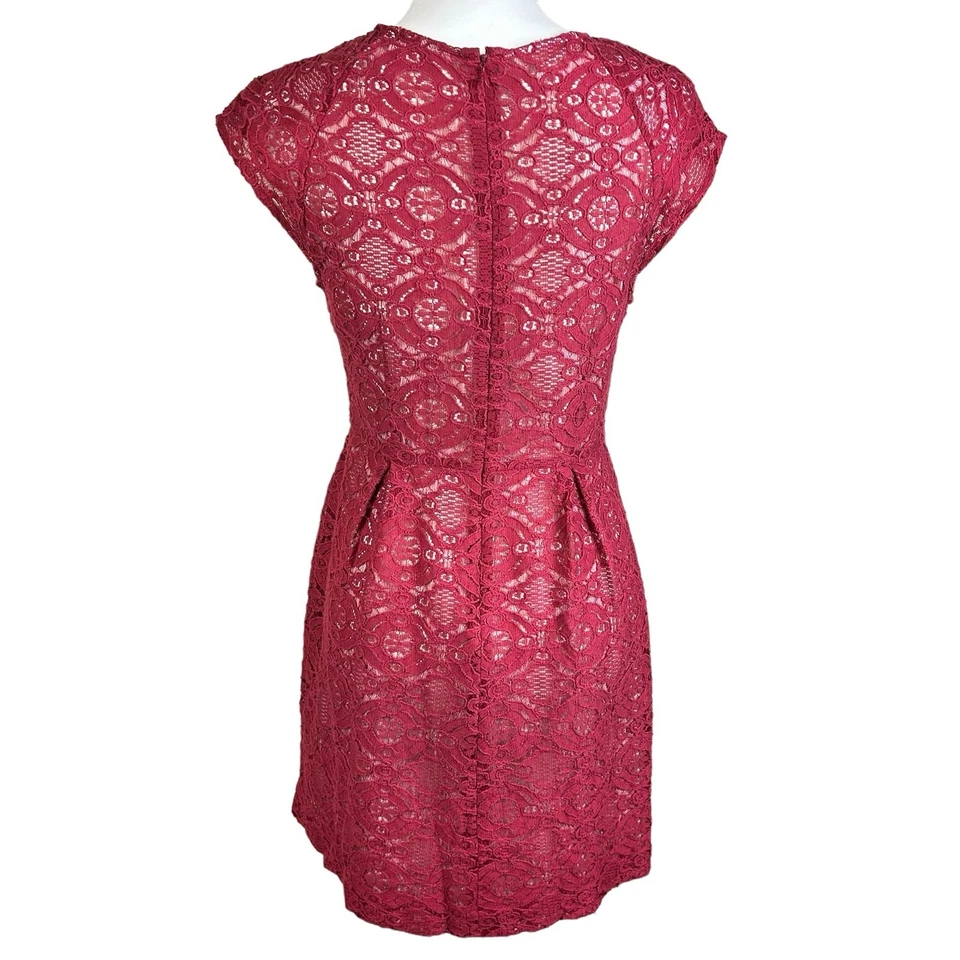 Forever 21 Dress Contemporary Women Medium Red White Lined Lace Coquette Zip Up - Image 2 of 4