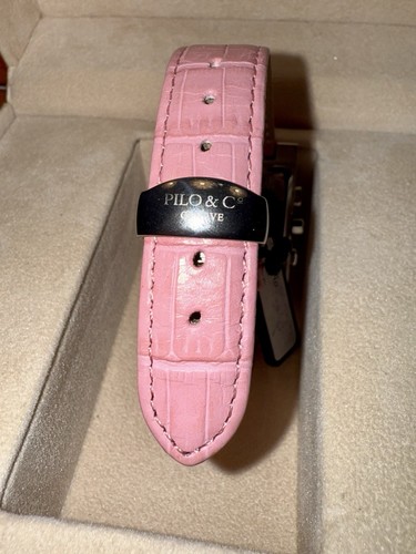RARE PILO & CO. DIAMOND RHINESTONE PINK LEATHER BAND SWISS WATCH - Picture 7 of 12