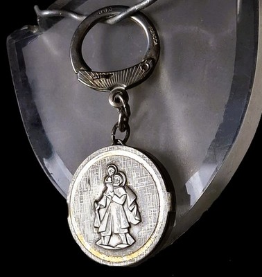St Christopher Locket Keyring 1950s D.B.P. Alpacca