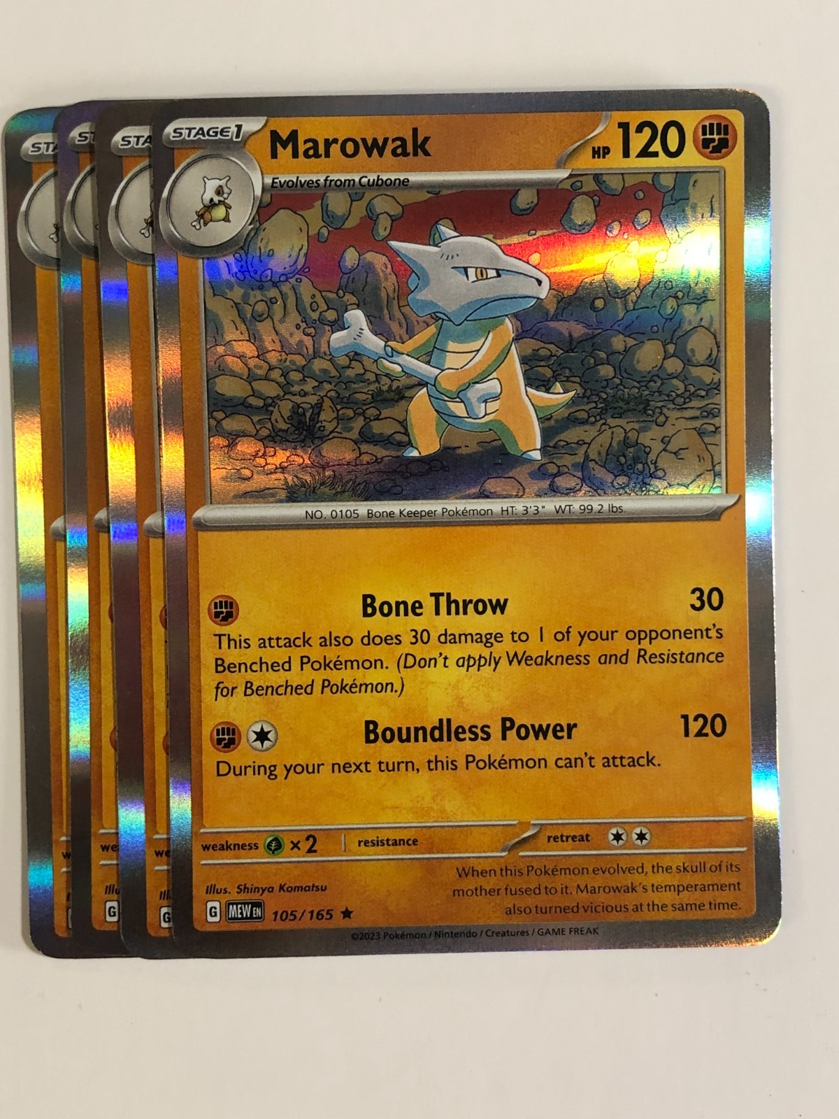 Pokemon TCG 151 4x Playset Holographic Marowak 105/165 Near Mint