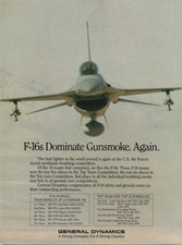 General Dynamics F-16 Fighter Jet Vintage Print Ad 1990 Gunsmoke Aviation