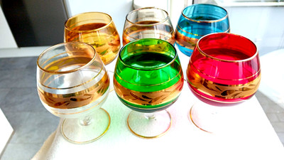 Sechs Cognac Gläser -  MURANO - 24K Goldauflage - dekoratives Design -Höhe 11 cm