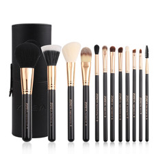 Premium Travel Makeup Brush Set 12 Pieces Essential Cosmetic Tools Synthetic Hai