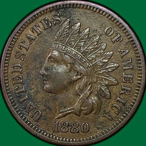 1880 Indian Head Cent Almost Uncirculated AU Coin, Minor Corrosion #38565