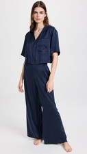 Lunya Washable Silk High Rise Pants Wide Leg Navy Dark Blue Lounge Pants