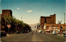 Postcard Ogden Utah Main St Showing Conoco Gas Sign Businesses Vintage Autos