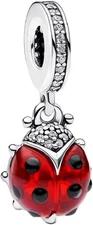 Red ladybug dangle Charm 925 Sterling SilverJewelry Bead Gift for Women Brac...