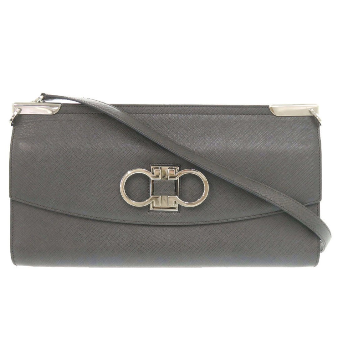 Salvatore Ferragamo Double Gancini Leather Shoulder Bag Gray Used From Japan
