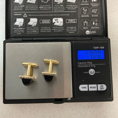 Vintage Schilde Manschettenknöpfe goldfarben schwarzer Stein quadratisches Design 14g - Bild 13 von 13