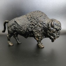 Vintage Heavy Cast Iron Buffalo Figurine Toy Tail Moves - Unique Piece 