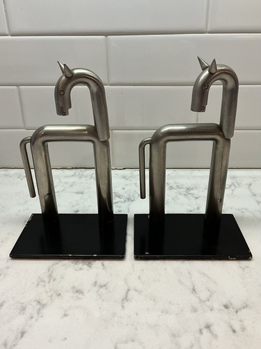 Walter Von Nessen Rare Art Deco Horse Bookends c. 1930's -1940's Chase Brass