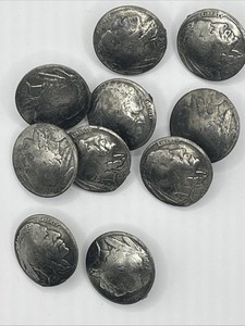 Genuine US Buffalo Indian Head Nickel Domed Shank Coin Buttons Lot Of 10 Crafts