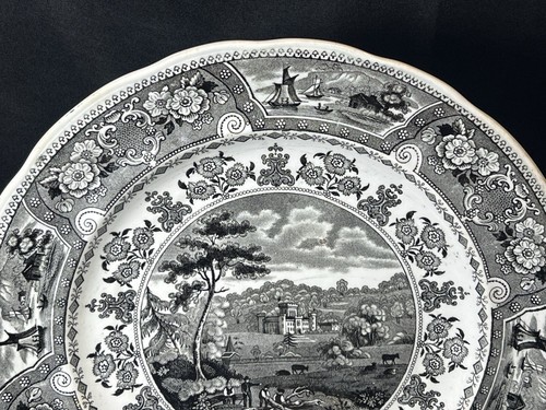 ATQ Rare Jacksons 10 1/2" Plate Clyde Scenery Black by Job & John Jackson 19c - Picture 12 of 19