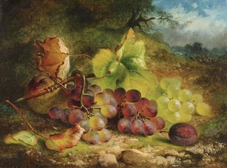 EMILY STANNARD (1803 1885) SIGNED NORWICH OIL ON CANVAS FRUITS IN LANDSCAPE
