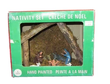 Vintage Italy Nativity Christmas Wooden Manger Stable Set Taiwan 70's 8 PCS BOX