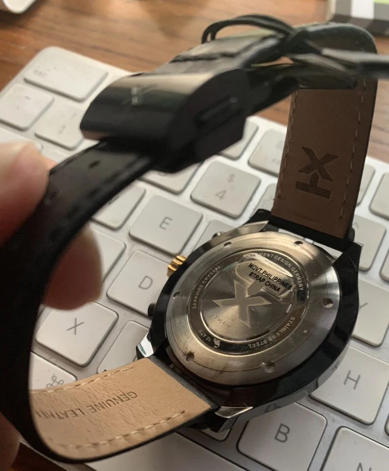 Technoluxury by TIMEX TX T3C178 Flyback esfera negra rosa cuero para hombre doble hora Foto 4 de 4