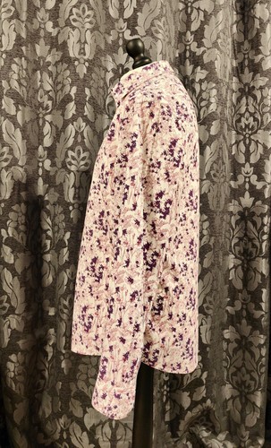 LINEA Men's Casual Shirt, Plum Floral print on White, Size XL, 100%Cotton - Picture 4 of 10