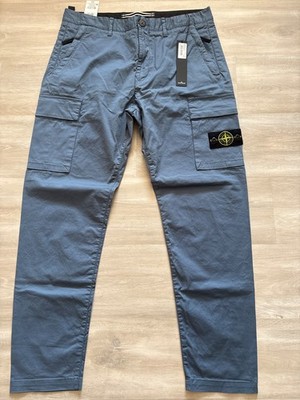 $493 New Authentic STONE ISLAND Badge Logo Dark Blue Cotton Cargo Pants Tg 34