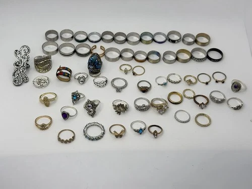 Lot of 60 Vintage to Modern Costume Jewelry Rings Mixed Styles Bulk Resale