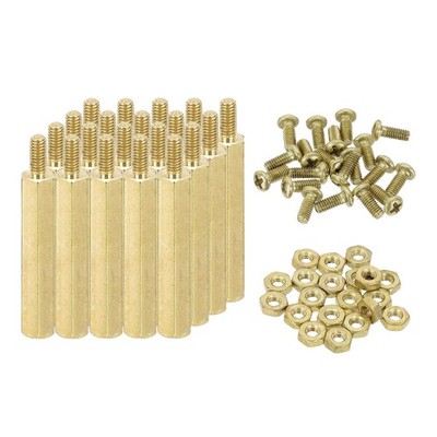 M2.5 Male Brass Hex Spacer Standoffs Screws Nuts, 20 Set Hex Column Screw Nut...
