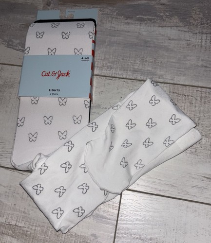Cat & Jack Tights/Pantyhose Lot of 4 Pairs size S 4-6 & 4-6X - Black/White - NEW - Picture 9 of 17