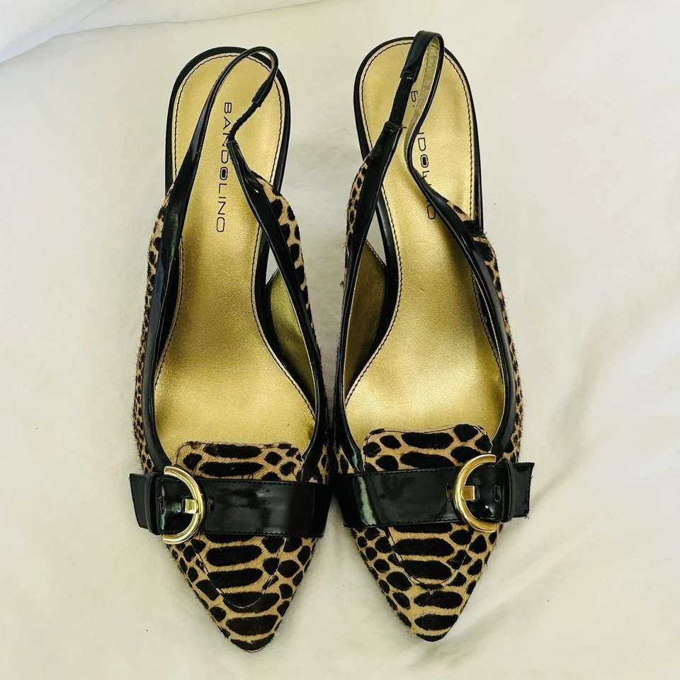 Zapatos de Vestir Bandolino Talla 8.5M Estampado Animal Marrón Cuero de Becerro Tacón Cordones Foto 3 de 4