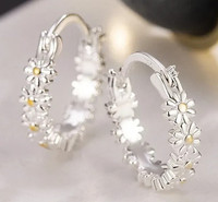 925 Sterling Silver Daisy Flower  Huggie Hoop Circle Earrings Women Girl Gift UK