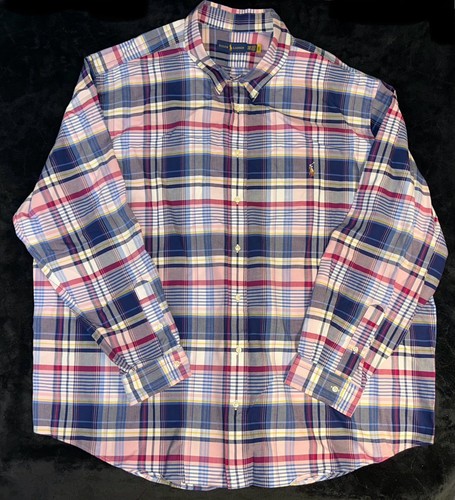 Polo Ralph Lauren Plaid Button Down Flesh Pony LS Shirt Classic Fit 4XB Mens 502 - Picture 2 of 8