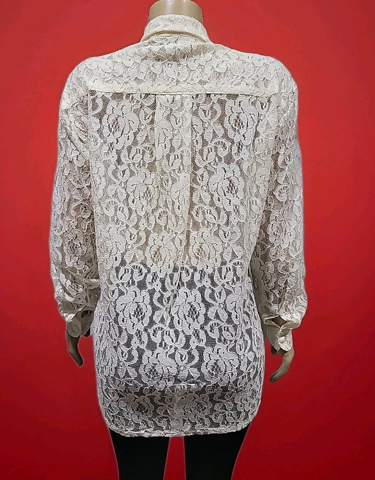 Blusa túnica sin forro transparente #C RAMPAGE vintage mediana de encaje marfil para mujer Foto 3 de 4