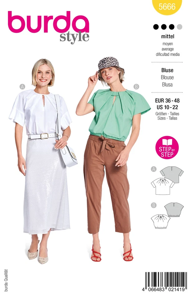Schnittmuster Bluse Burda Style 5666 US 10-22 (Gr. 36-48) Deutsche Anleitung - Bild 1 von 4