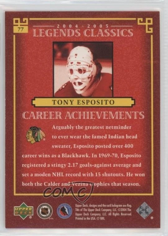 2004-05 Upper Deck Legends Classics Career Achievements Tony Esposito #77 HOF - Image 2 of 2