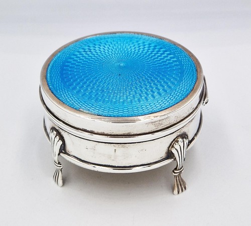 FINE MAPPIN & WEBB STERLING SILVER & GUILLOCHE ENAMEL RING BOX Birmingham 1912 - Picture 2 of 8