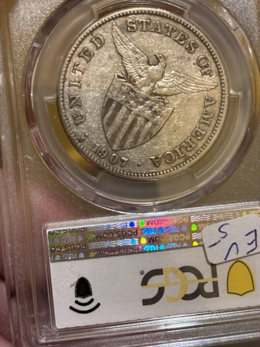 1907s US-Philippines 1 Peso Silver Coin PCGS Vf 35 - Picture 3 of 3