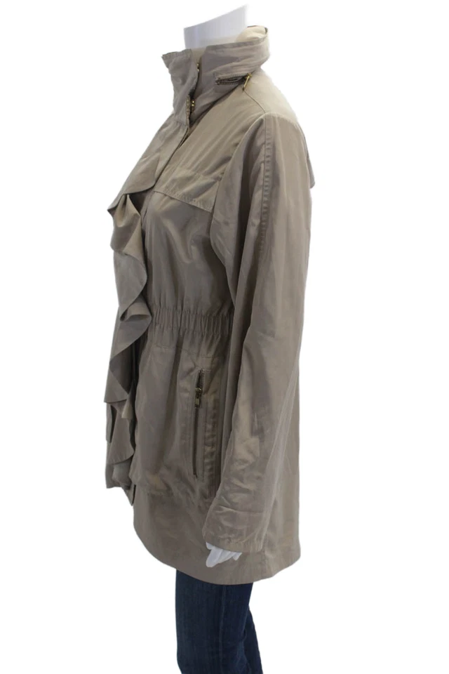 Ali Ro Womens Full Zipper Ruffled Elastic Waist Jacket Natural Beige Size 4 - Image 2 of 4