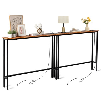 Long Console Table with Extension Cord Behind Couch Table for Living Room