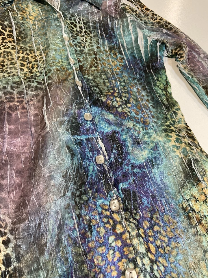 Hada plisada transparente vintage Y2K abotonada talla M manga campana guepardo caprichoso rave Foto 4 de 4