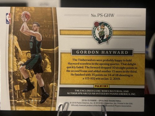 18-19 Panini Opulence Precious Swatch Signatures /10 Gordon Hayward #PS-GHW Auto - Picture 3 of 4