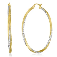 Wellingsale 14k Two Tone Gold Diamond Cut 2.6mm Hoop Earrings (45 x 45 mm)