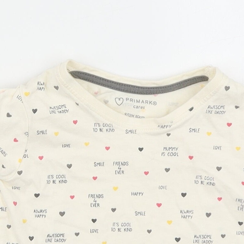 Primark Girls Ivory Polka Dot Cotton Blend T-Shirt Size 9-12 Months image 5