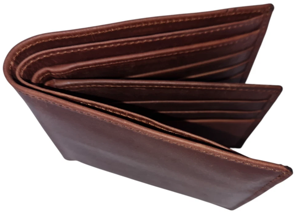 Men's Premium Cow Grain Leather Tri Fold Handmade Wallet, Color: Brown,  GW106 - Image 3 of 4
