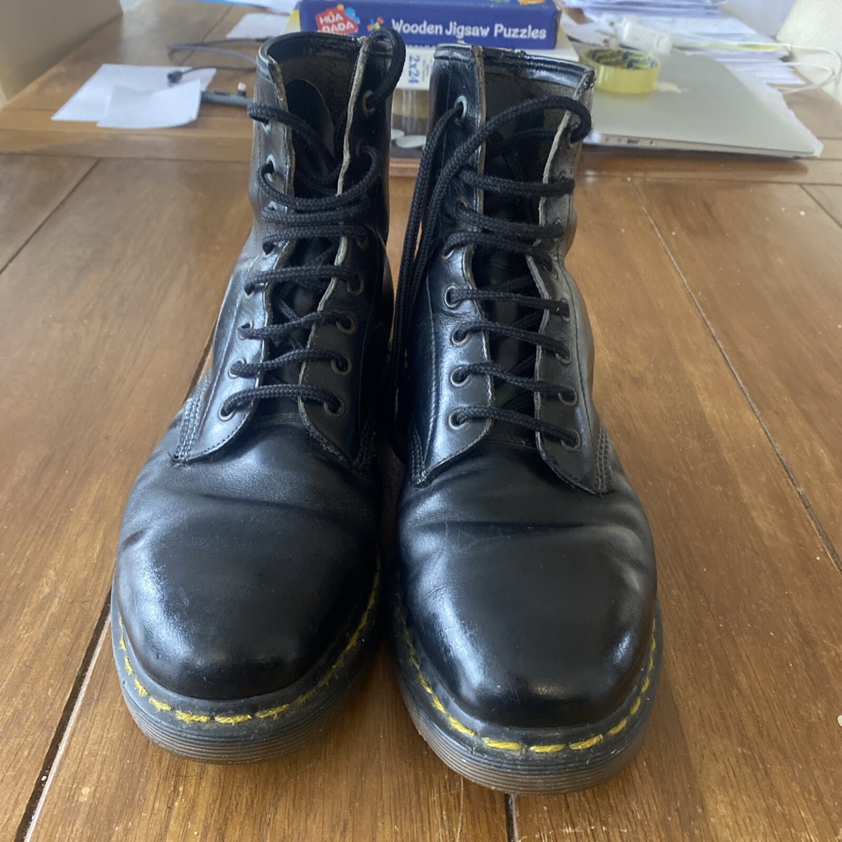 Dr Martens Airwair 8 Hole Boots Size 9 UK Black Leather | eBay UK