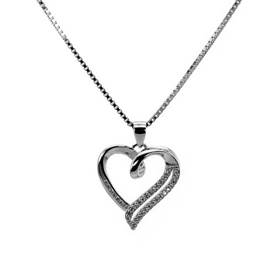 Venetian Chain Necklace Pendant Heart Zircon 925 Sterling Silver Women's Chains